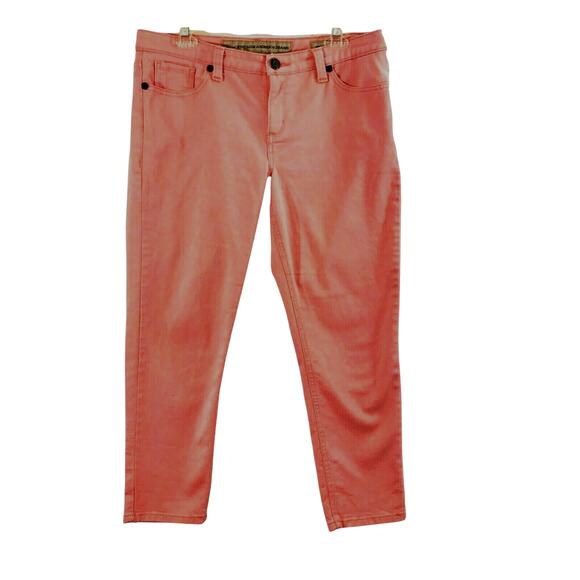 Nine West Cropped‎ Jeans Womens Size 12 Coral Pink Denim Mid Rise Skinny Stretch - Picture 1 of 9